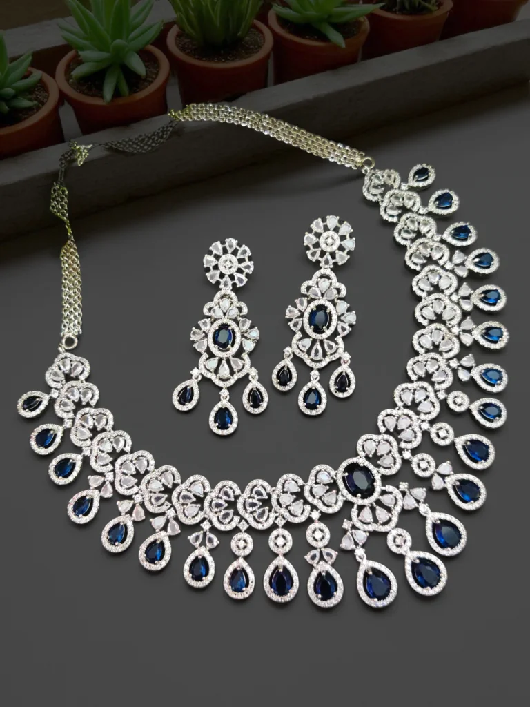 American Diamond Blue Necklace Set SN-275