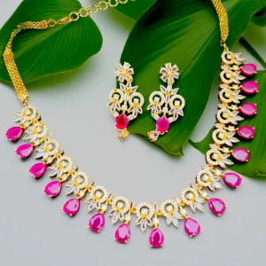 Gold Plated Ruby Cubic Zircon Necklace Set SN-345