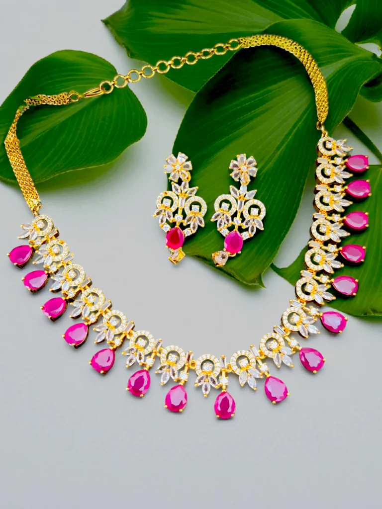Gold Plated Ruby Cubic Zircon Necklace Set SN-345