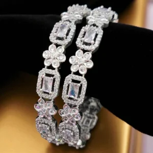 Sonamone Silver Toned White Cubic Zircon Bangles SN-325