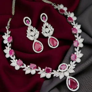 American Diamond Dark Ruby Necklace Set SN-300