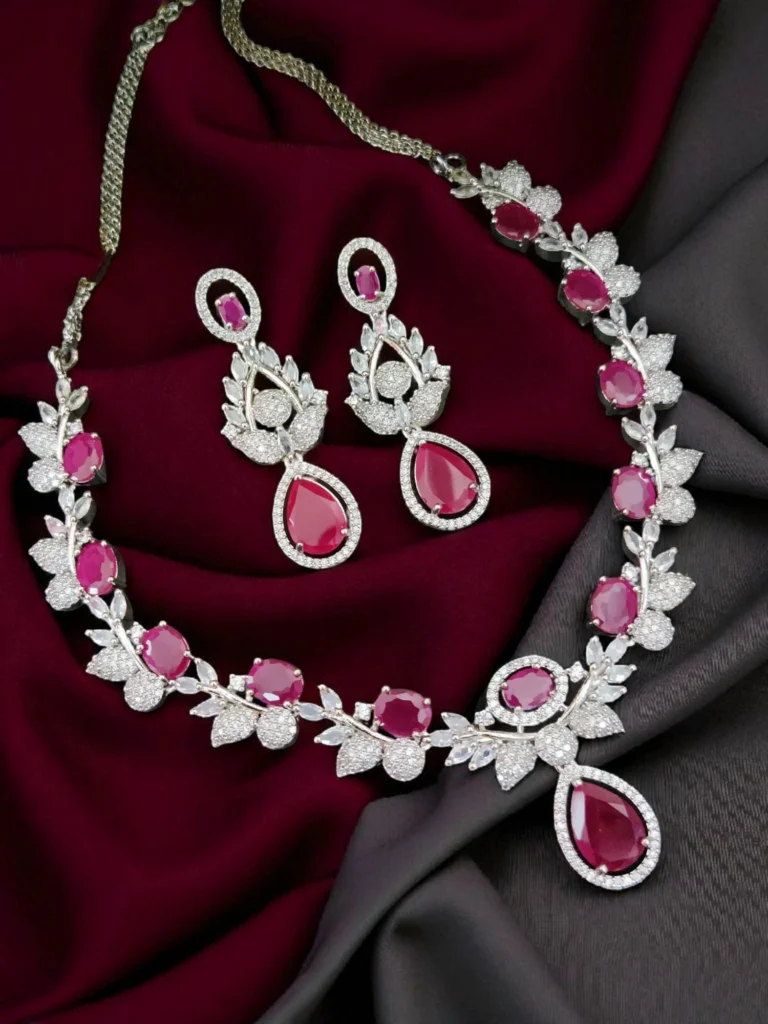 American Diamond Dark Ruby Necklace Set SN-300