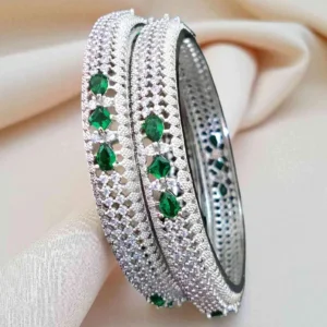 Sonamone Silver Toned Green Cubic Zircon Bangles SN-305