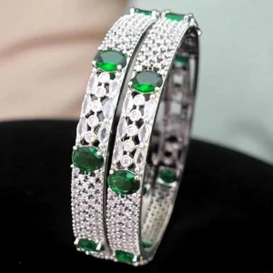 Sonamone Silver Toned Green Cubic Zircon Bangles SN-310