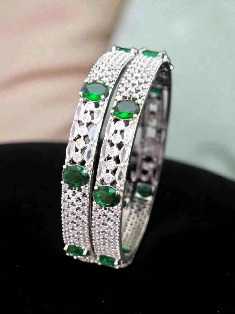 Sonamone Silver Toned Green Cubic Zircon Bangles SN-310