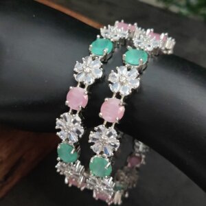 Gold Plated Pink & Green Stone Bangles – Pack of 2