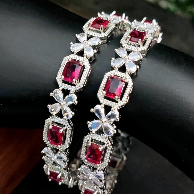 American Diamond Ruby Bangles Set – Pack of 2