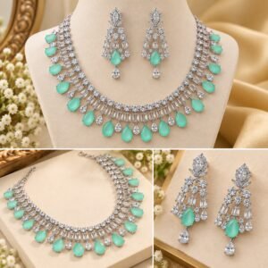 Mint and white Real Cubic Zircon necklace set