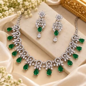 American Diamond Green Necklace Set