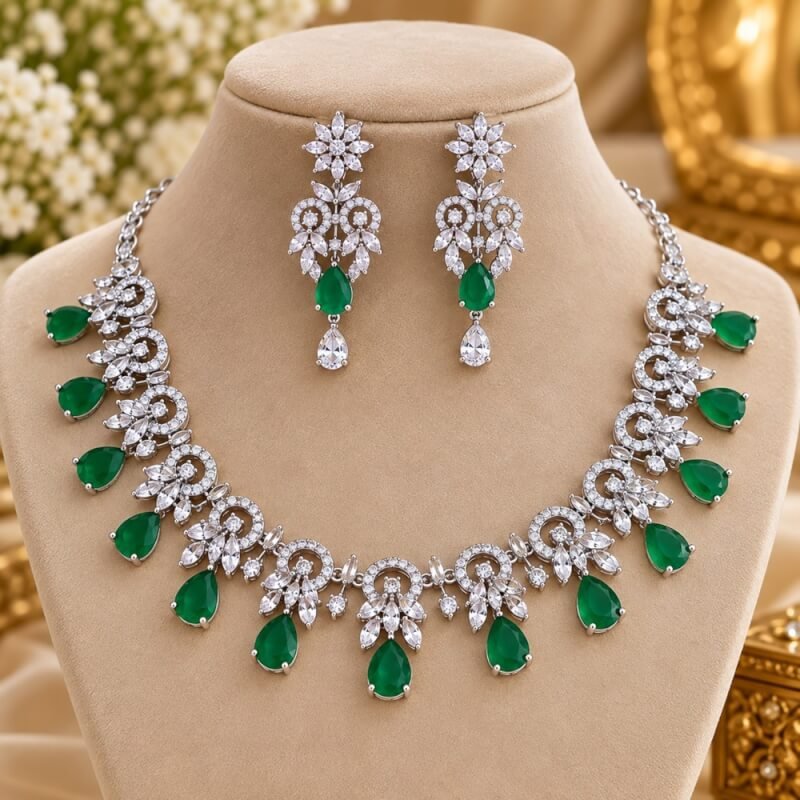 American Diamond Blue Necklace Set
